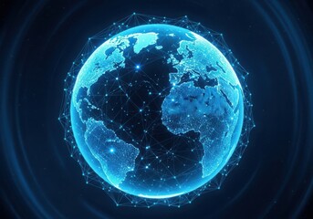 Futuristic holographic globe with digital connections and glowing network overlay