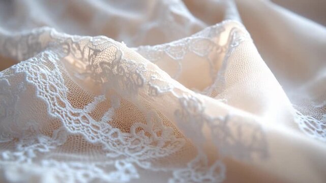 Delicate Creamy White Vintage Lace Fabric Folds.