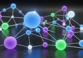 Abstract network of glowing spheres and connecting lines representing data or molecules