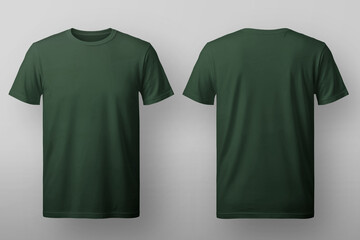 Dark Green T-Shirt front and back view mockup with gray background © Drip