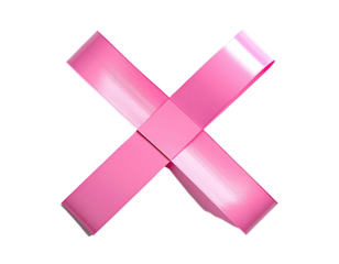 Pink glossy "X" shape with a 3D effect, isolated on a black background