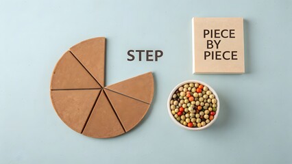 Flat lay illustration of a segmented pie chart with peas in a bowl