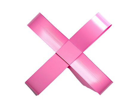 Pink glossy "X" shape with a 3D effect, isolated on a black background