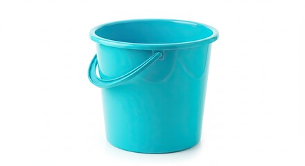 Turquoise Plastic Bucket with Handle Isolated on White Background.
