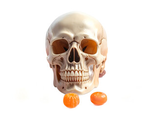 Human Skull with Assorted Colorful Fruits Arrangement on Transparent Background