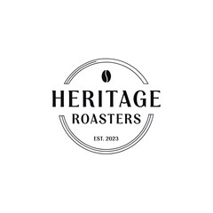 Black and white logo for Heritage Roasters, featuring a coffee bean and circular design.