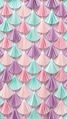 Pastel Tassel Fringe Pattern with Folded Paper Texture. Seamless pattern of pastel folded paper tassels and fringed edges in pink, mint, lavender—delicate decorative design.