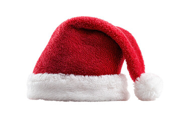 Festive red Santa hat with fluffy white trim and pom pom, perfect for holiday celebrations and winter festivities. This cheerful accessory adds joy to any Christmas outfit