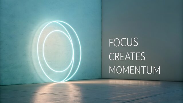 Glowing neon circles and text on wall with inspirational message