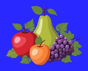Classic fall fruit grouping: pears, red apples, and purple grapes, a beautiful display of autumn harvest - Vector Illustration	