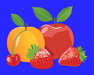 Lush cluster of peaches or apricots and strawberries with a cherry accent, a sweet and colorful summer fruit mix - Vector Illustration	