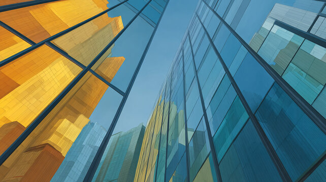 Colorful glass building facade architecture modern design contemporary urban skyscraper reflection style
