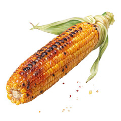 Grilled Corn on the Cob with Peppercorns watercolor isolated on a transparent background