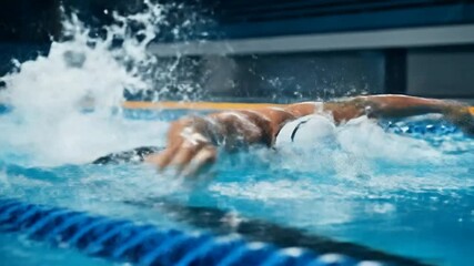 Swimming Butterfly: Powerful Athlete Training in Pool for Competition, Determined, Athletic, Underwater - Powered by Adobe