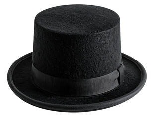 A classic black cylindrical hat with a ribbon band