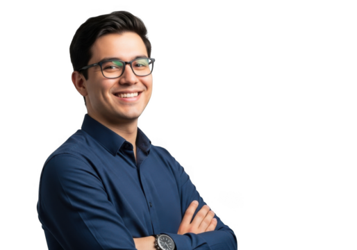 Smiling man wearing glasses isolated on transparent background