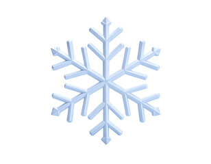 Shimmering, symmetrical, six-pointed snowflake isolated on a black background