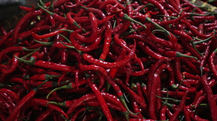 piles of red chili cayenne seller of Indonesian traditional markets
