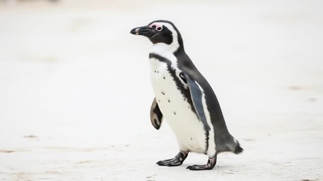 Lone penguin stands tall on sandy beach