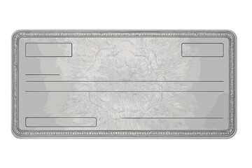 Luxury silver cheque template with vintage guilloche. Blank check with abstract watermark, ornate border. Metallic background for banknote, money design, voucher, gift certificate.