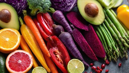 Colorful array of fresh fruits and vegetables (8)