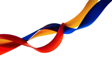 Abstract Colorful Ribbon Curves in Bright Red, Blue, and Yellow, Isolated on White Background, High Contrast, Smooth Clean Lines, Modern Minimalist Style