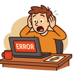 Obraz premium Frustrated man reacting to computer error while sitting at desk 