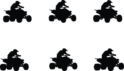 ATV rider silhouette set, quad bike illustration, off road vehicle graphic, extreme sport design, four wheeler adventure vector, black iconATV rider  © Sakib World