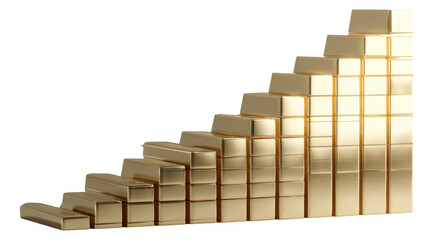 3D gold bar chart shows growth in the stock market with a green up arrow and a vibrant golden graphic for financial success