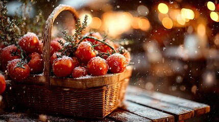Snowy Basket Of Fresh Tomatoes