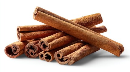 Pile Of Cinnamon Sticks On White Background