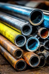 Stacked Metal Pipes In Various Colors