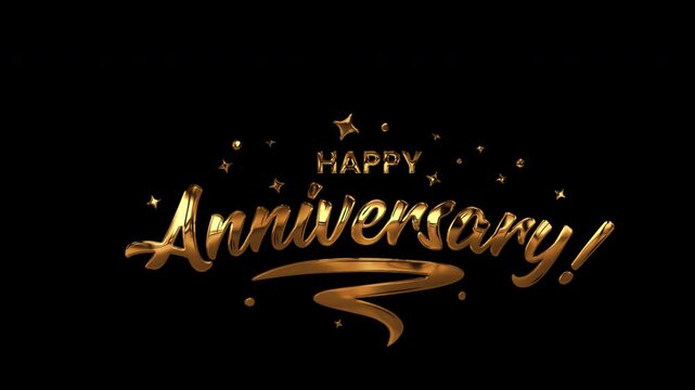 Animated Happy Anniversary lettering text on the transparent background. Handwritten text with modern brush lettering in luxury gold, red shiny, and alpha matte. Great for celebrations and events