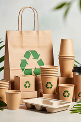 Eco friendly disposable packaging with recycling symbol