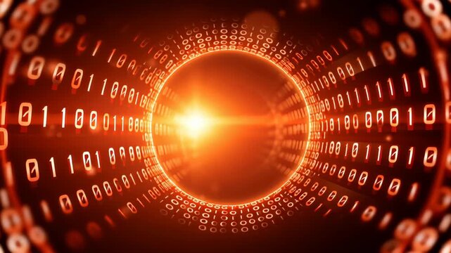 Glowing binary tunnel digital vortex data stream cyber security encryption red light abstract technology pulse with cybersecurity