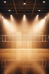 Empty sports arena with bright stage lighting