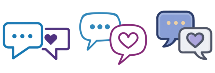 Illustration of text box icon and heart shaped box on transparent background.