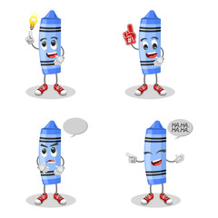 Cute Blue Crayon with Facial Expressions – Fun Stationery Illustration Characters. Cute and Playful Stationery Design.