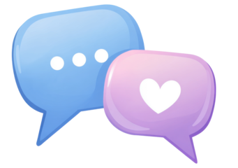 Illustration of text box icon and heart shaped box on transparent background.