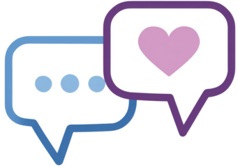 Illustration of text box icon and heart shaped box on transparent background.