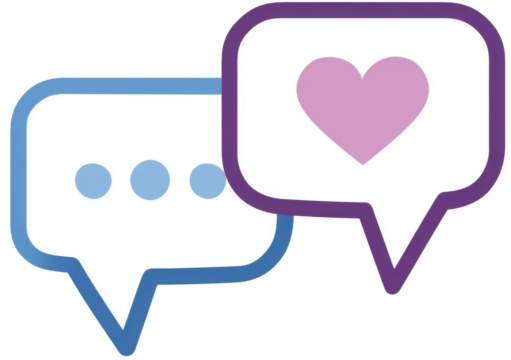 Illustration of text box icon and heart shaped box on transparent background.