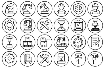 Fototapeta premium Icon Sheet, Icon pack, Industrial theme, outline version, with round frames