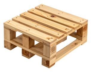 Isometric view of a small, new, wooden pallet