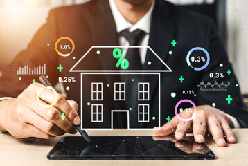 An analysis of real estate mortgage interest rates and the housing market. A concept of property investment, home loans, and finance analytics. Motif