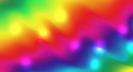 Colorful abstract background featuring a dynamic and fluid composition of overlapping rainbow spectrum waves with soft, glowing light spots