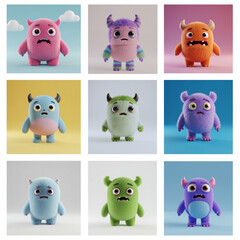 various cute monsters with attractive colors and cute faces