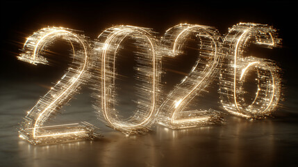 3D Golden Sparkler Numbers for New Year 2026