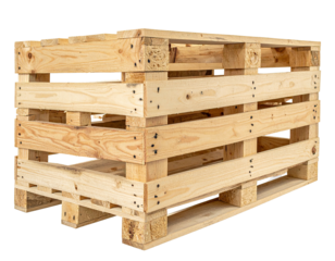Close-up view of a sturdy, new, wooden pallet, designed for transport