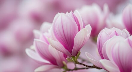Captivating Close-Up of Blooming Pink Magnolia Flowers A Detailed Look at Nature's Delicate Beauty and Elegance in Spring