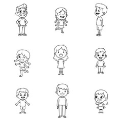 black and white outline cartoon set with happy feelings
